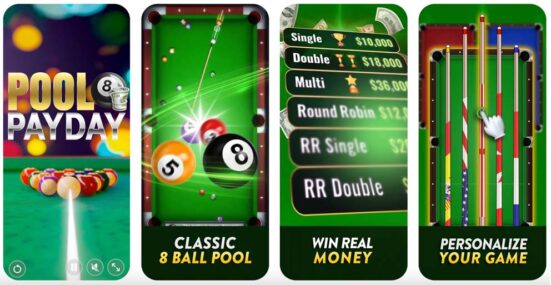 Pool Payday logo - Competitive pool billiards game app with cash rewards