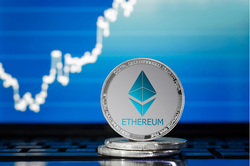Ethereum blockchain network upgrade visualization with improved scalability and developer activity metrics