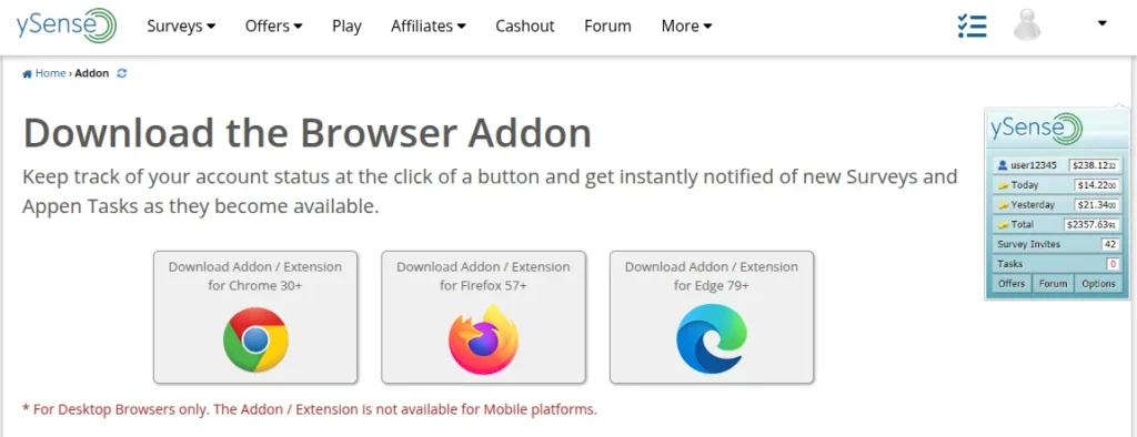 ySense browser addon