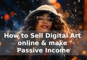 Digital artist creating artwork on tablet with passive income streams and online sales dashboard showing multiple revenue sources